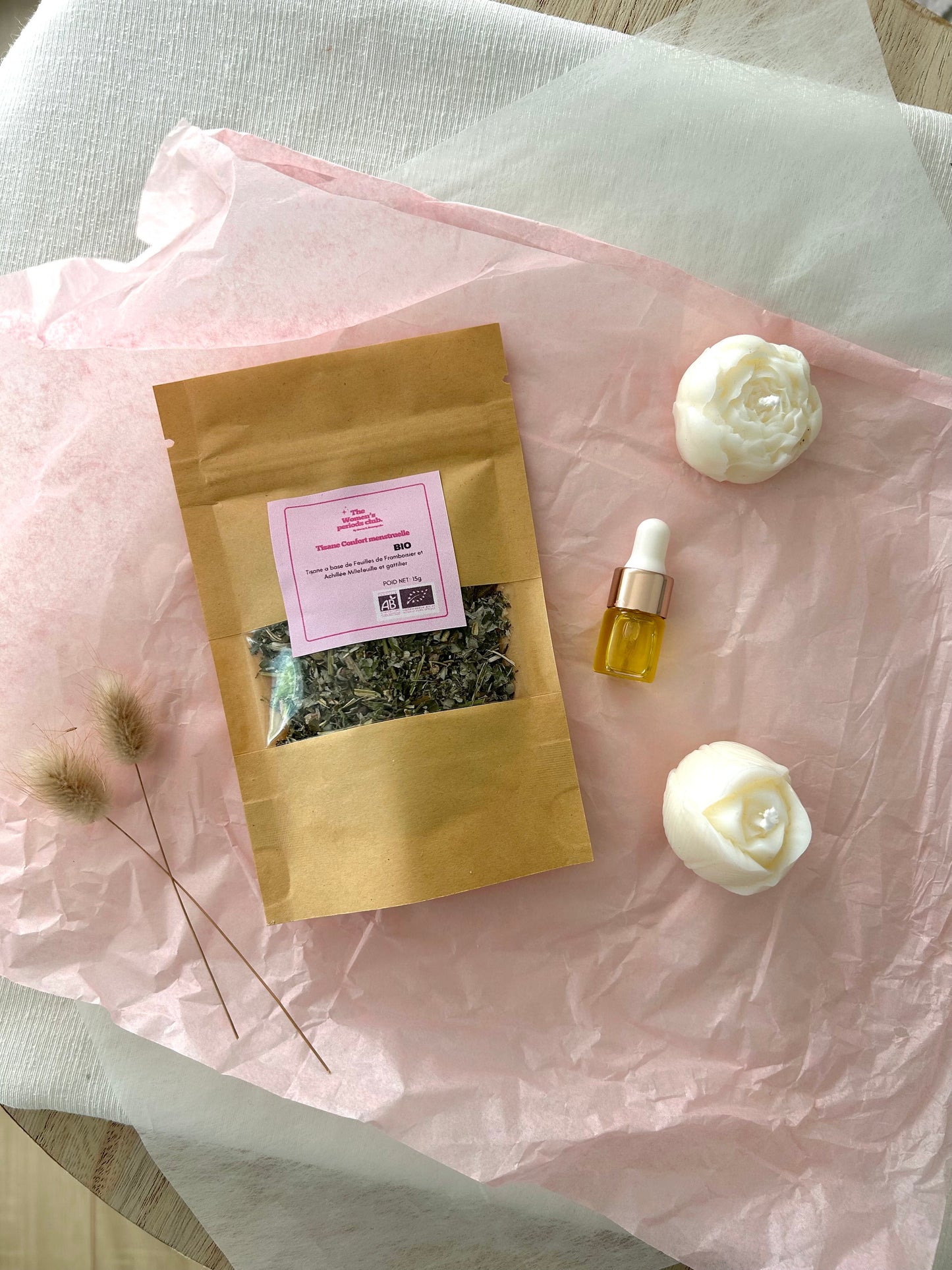 Tisane "Acné & peau nette" & Échantillon sérum "Crampes menstruelles et ballonnements"